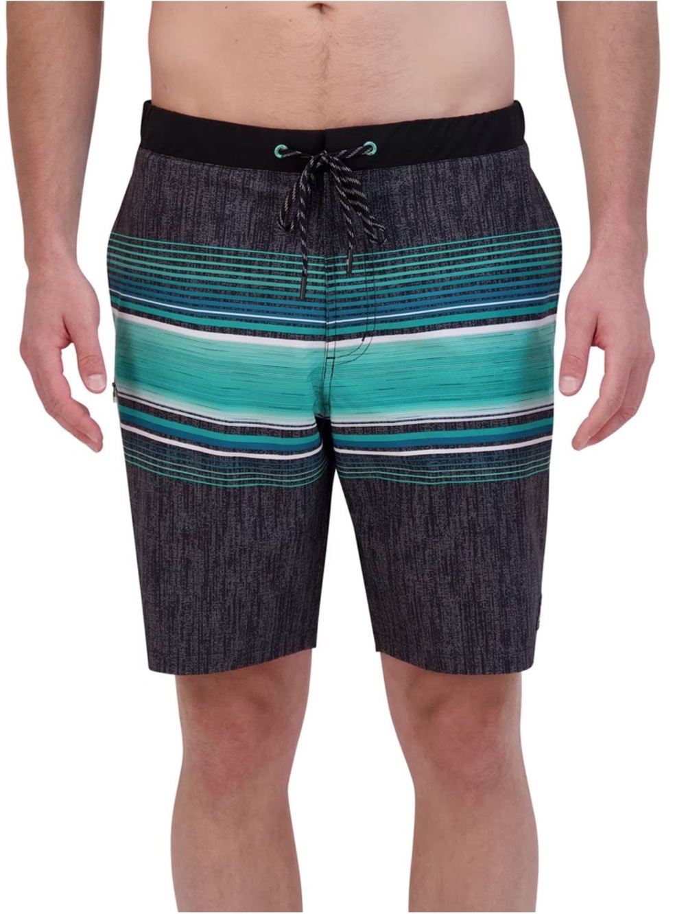 ZeroXposur Men’s Swim Trunks XXL UPF 50 Quick Dry Teal Black Stripe Board Shorts